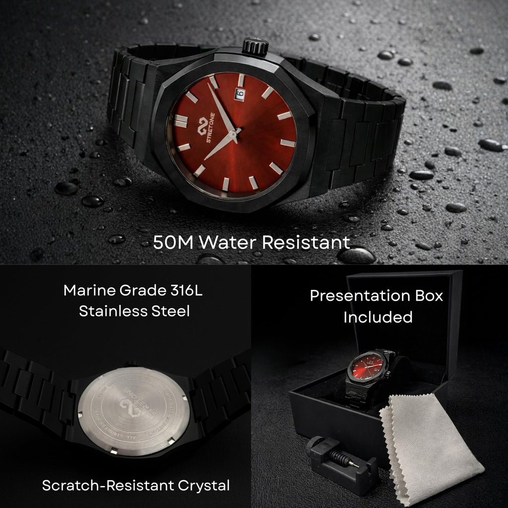 Stretone Men's Stainless Steel Octagonal Quartz Watch Blue Dial