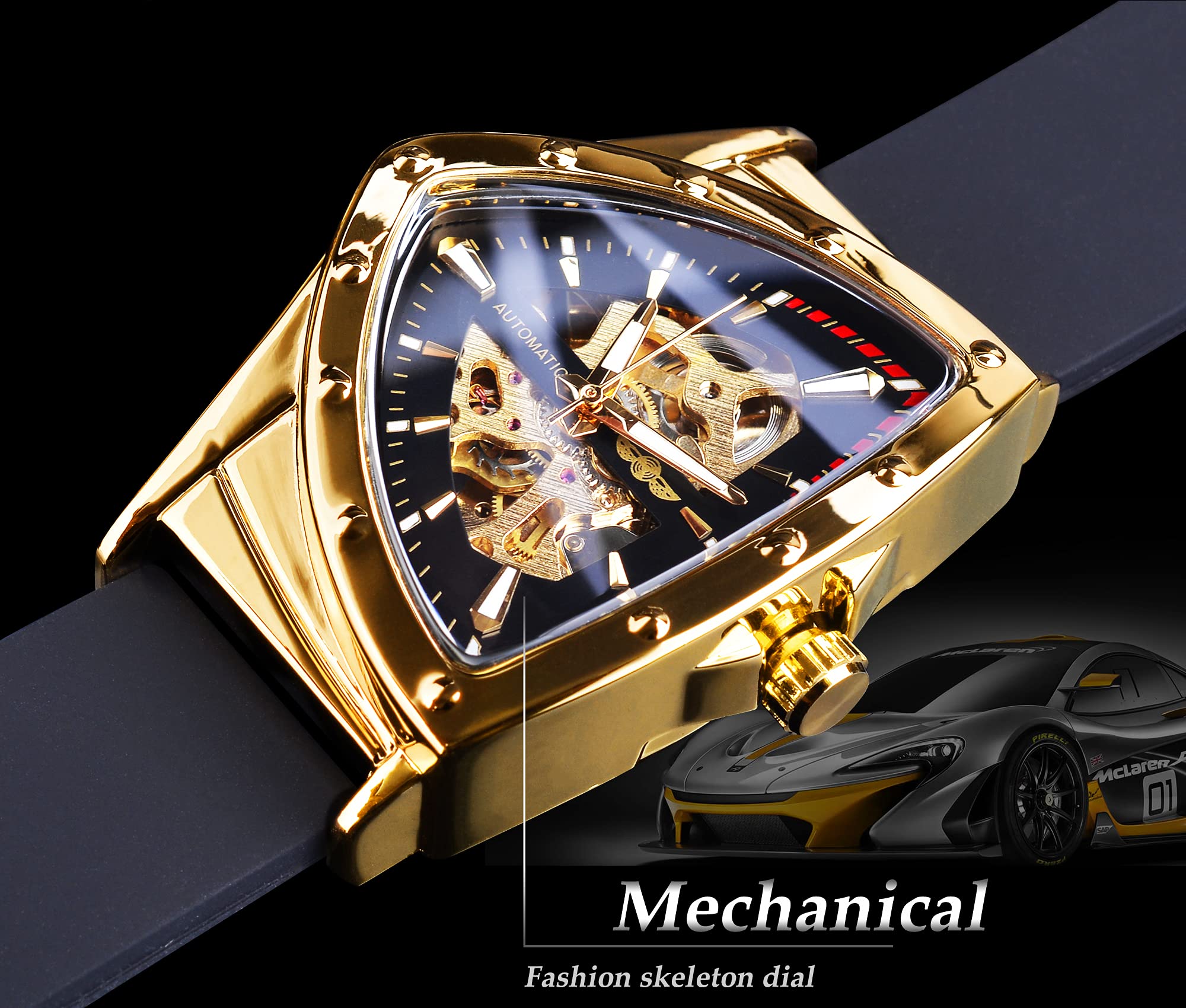 FORSINING Men's Automatic Skeleton Watch – Triangular Dial