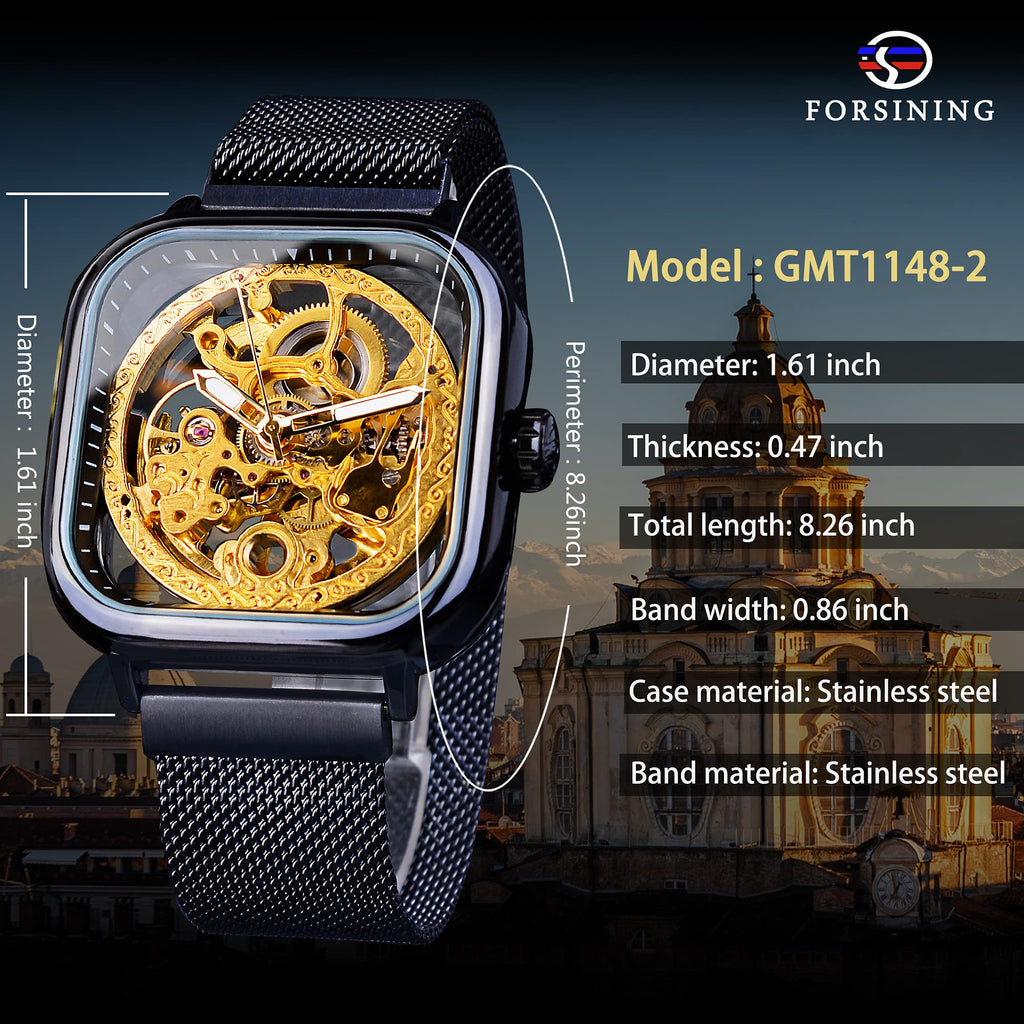 FORSINING Men's Automatic Skeleton Watch – Gold Dial
