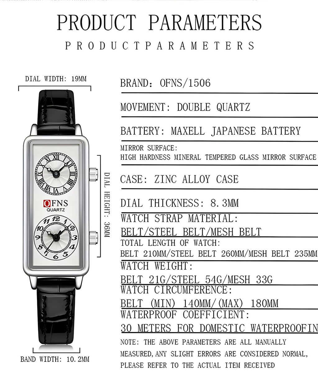 Women's Rectangular Dual-Time Quartz Watch