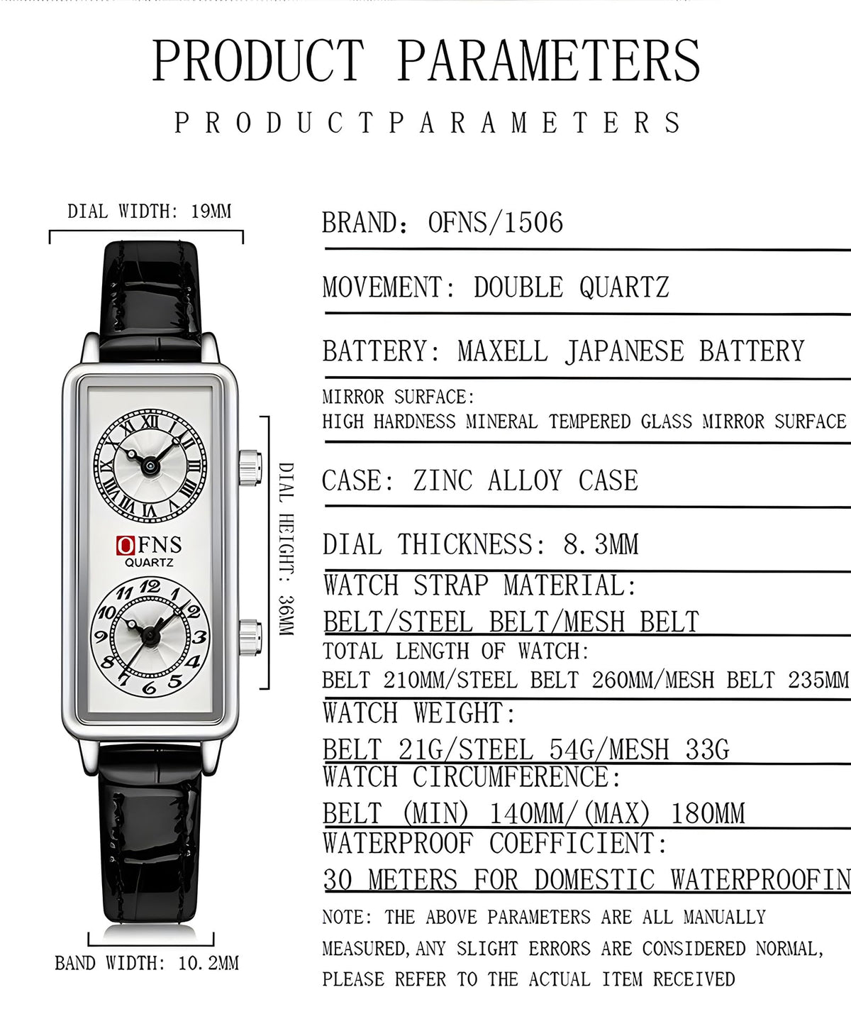 Women's Rectangular Dual-Time Quartz Watch