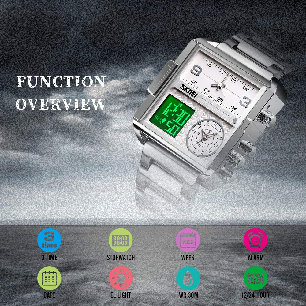 SKMEI Men's Square Analogue-Digital Multi-Time Sports Watch