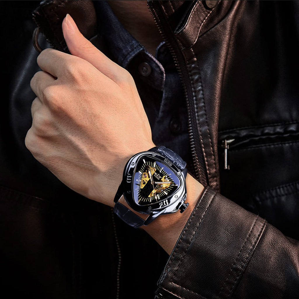 WINNER Men's Automatic Skeleton Watch – Triangular Racing Dial