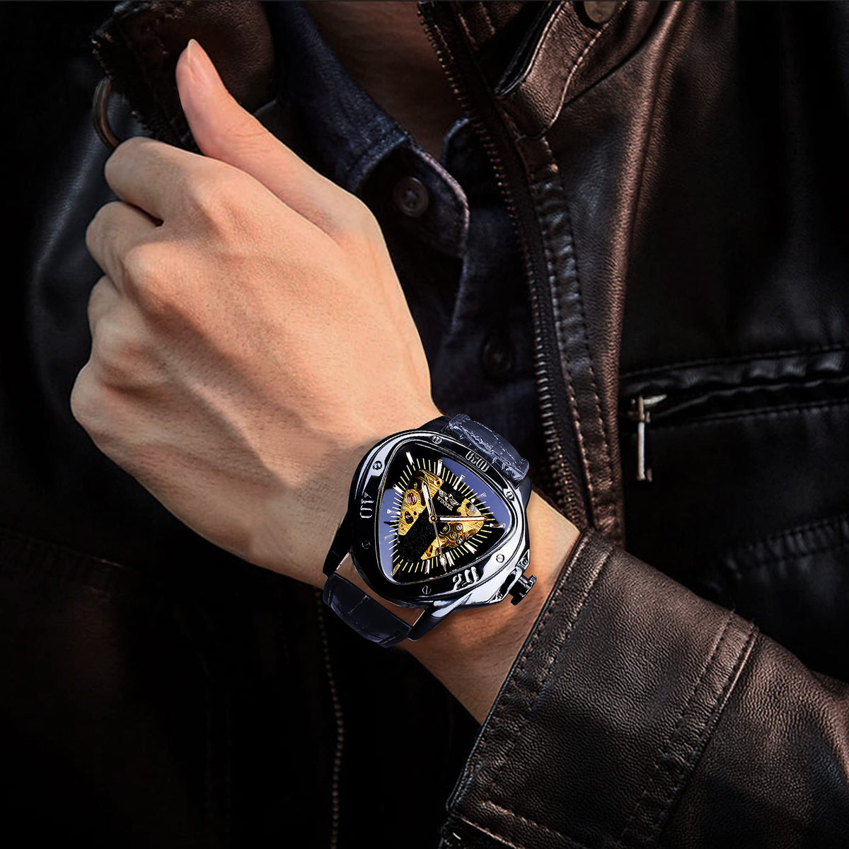 WINNER Men's Automatic Skeleton Watch – Triangular Racing Dial
