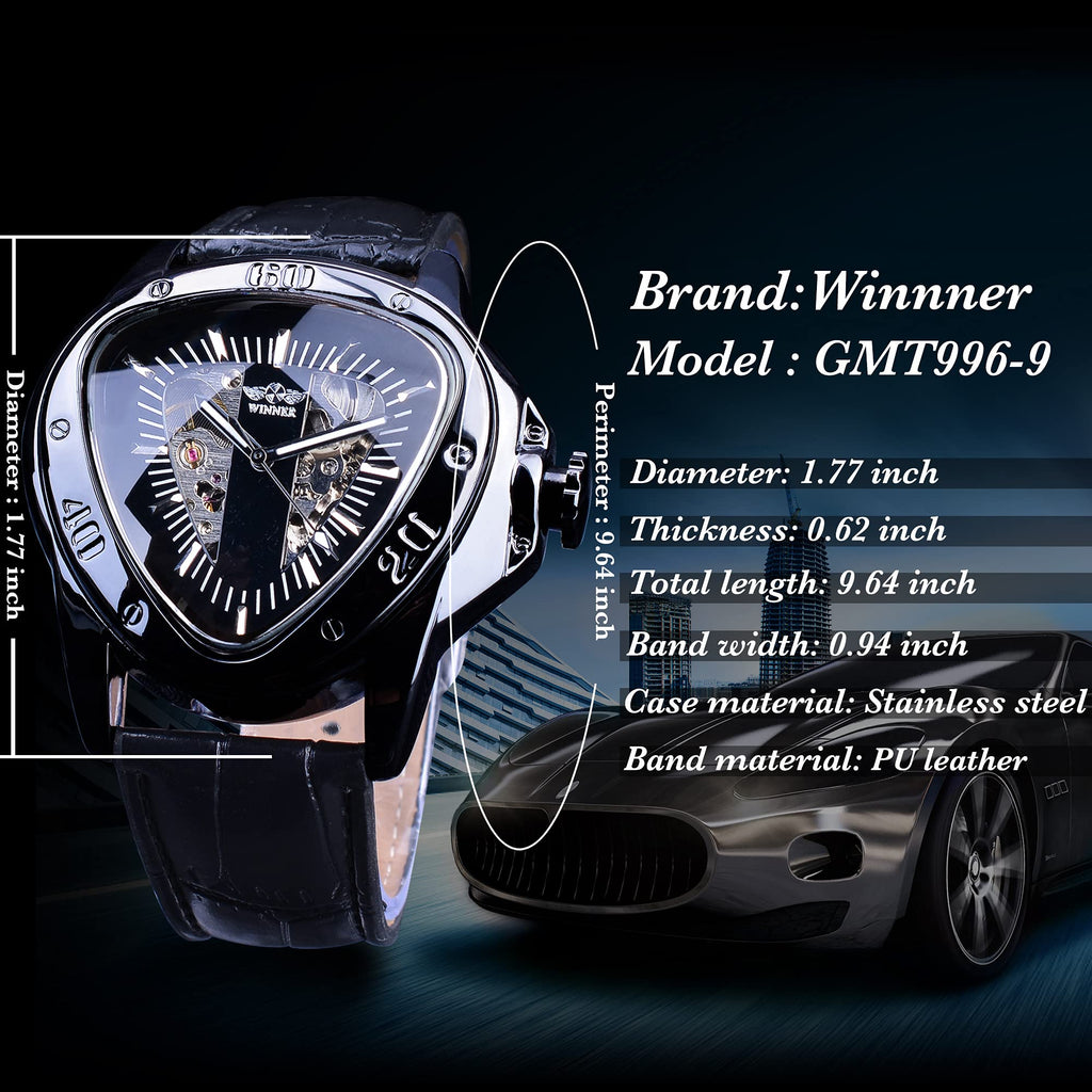 WINNER Men's Automatic Skeleton Watch – Triangular Racing Dial