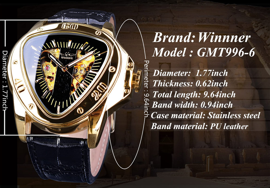 WINNER Men's Automatic Skeleton Watch – Triangular Racing Dial