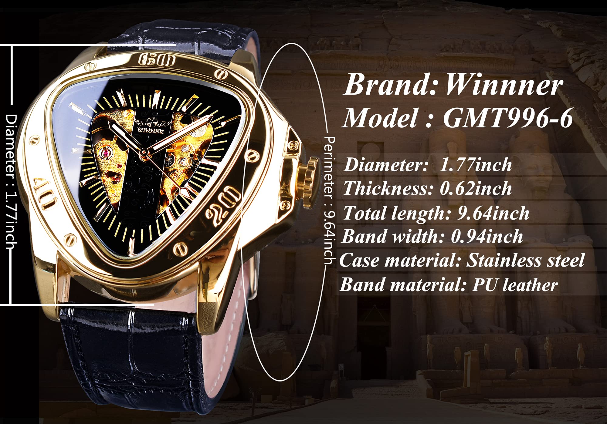 WINNER Men's Automatic Skeleton Watch – Triangular Racing Dial