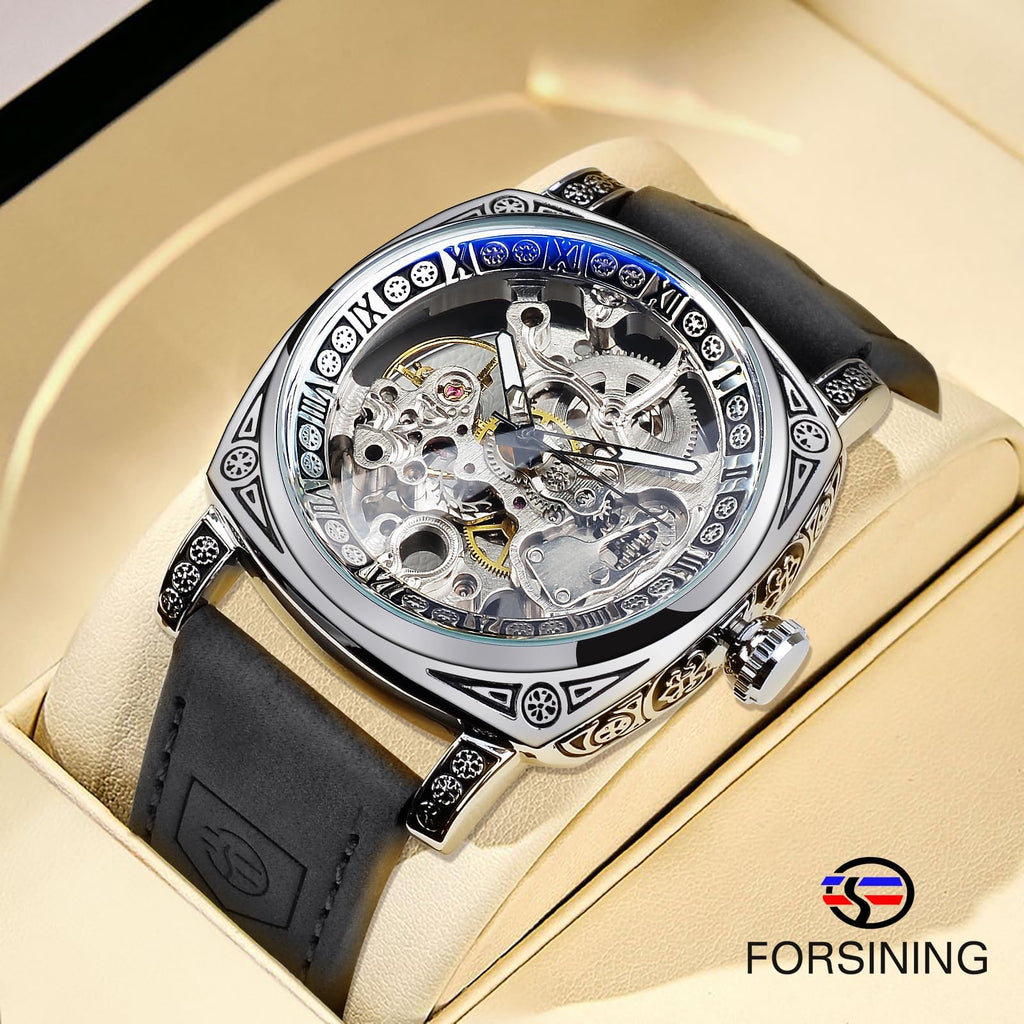 FORSINING Men's Automatic Skeleton Watch – Square Case