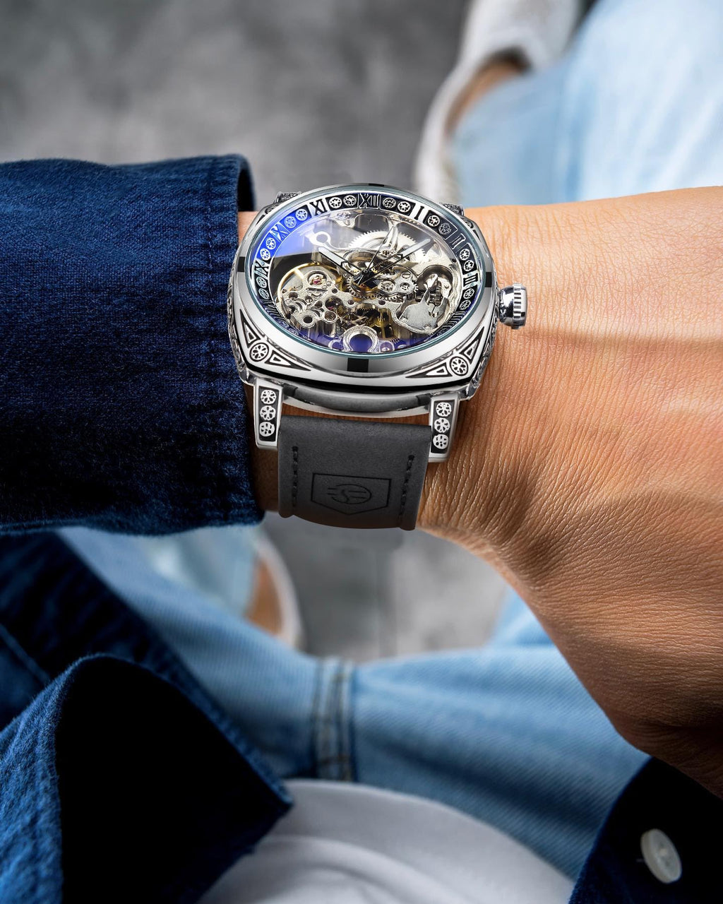 FORSINING Men's Automatic Skeleton Watch – Square Case