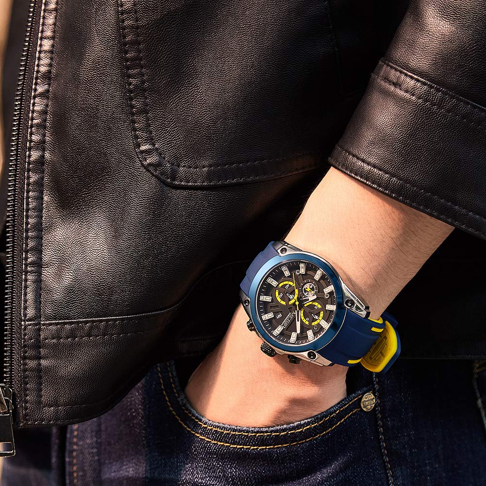 MEGIR Men's Quartz Chronograph Sports Watch - Blue & Silver