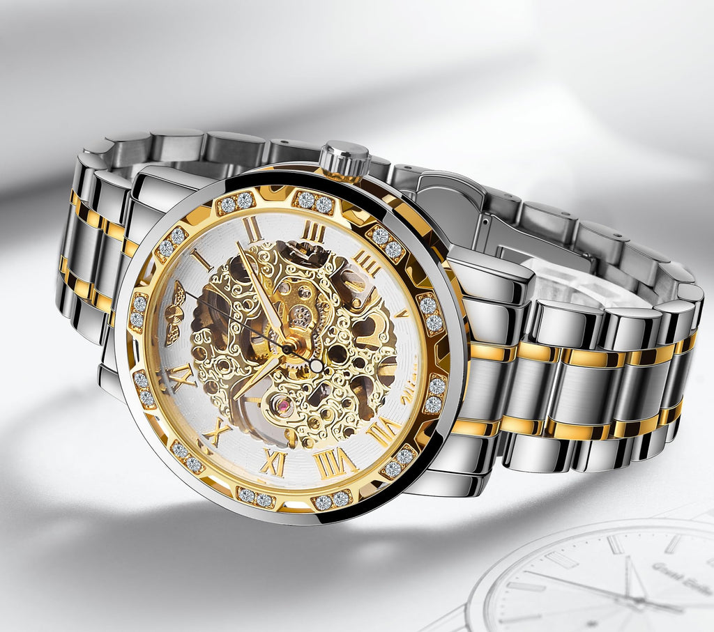 FORSINING Men's Manual-Wind Skeleton Watch – Floral Dial