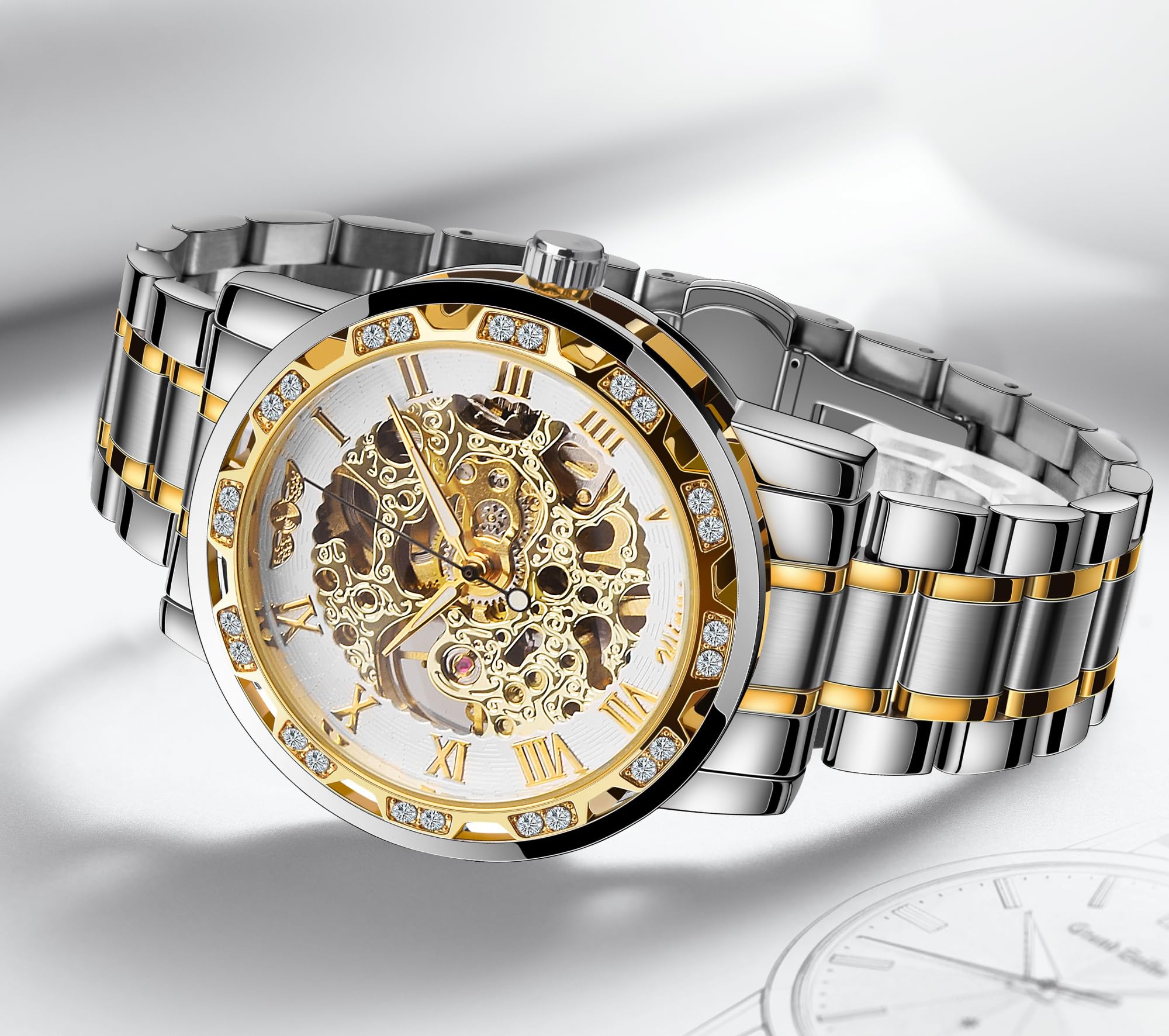 FORSINING Men's Manual-Wind Skeleton Watch – Floral Dial