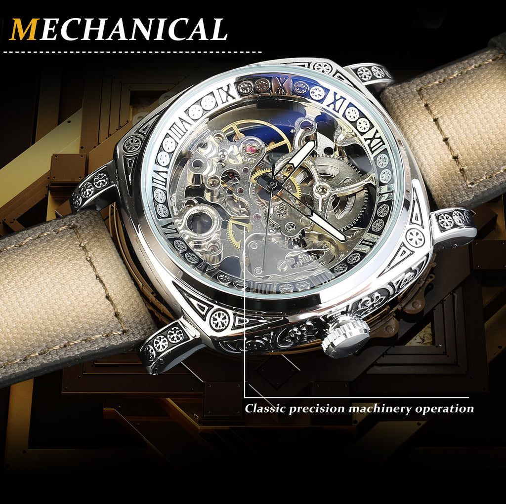 FORSINING Men's Automatic Skeleton Watch – Square Case