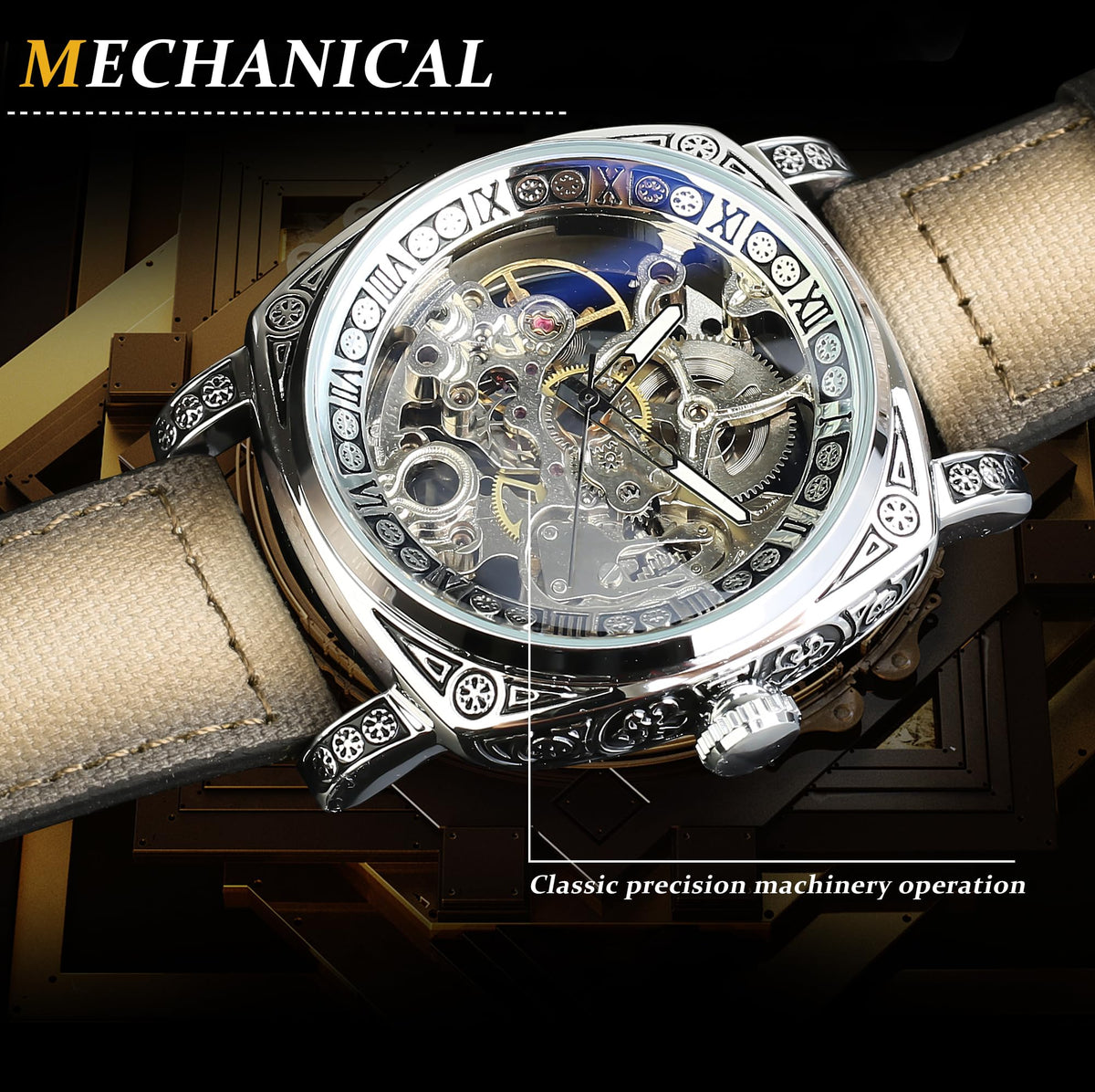 FORSINING Men's Automatic Skeleton Watch – Square Case