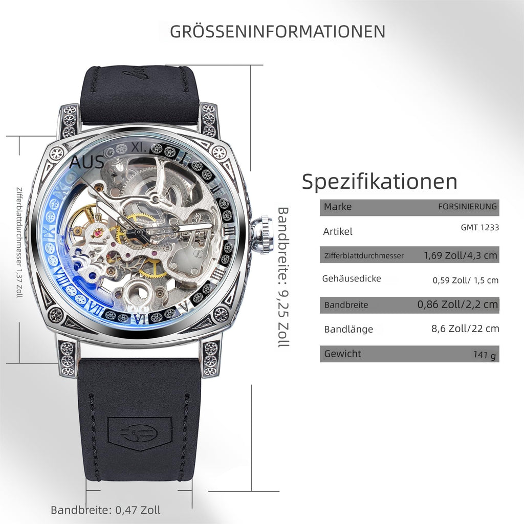 FORSINING Men's Automatic Skeleton Watch – Square Case