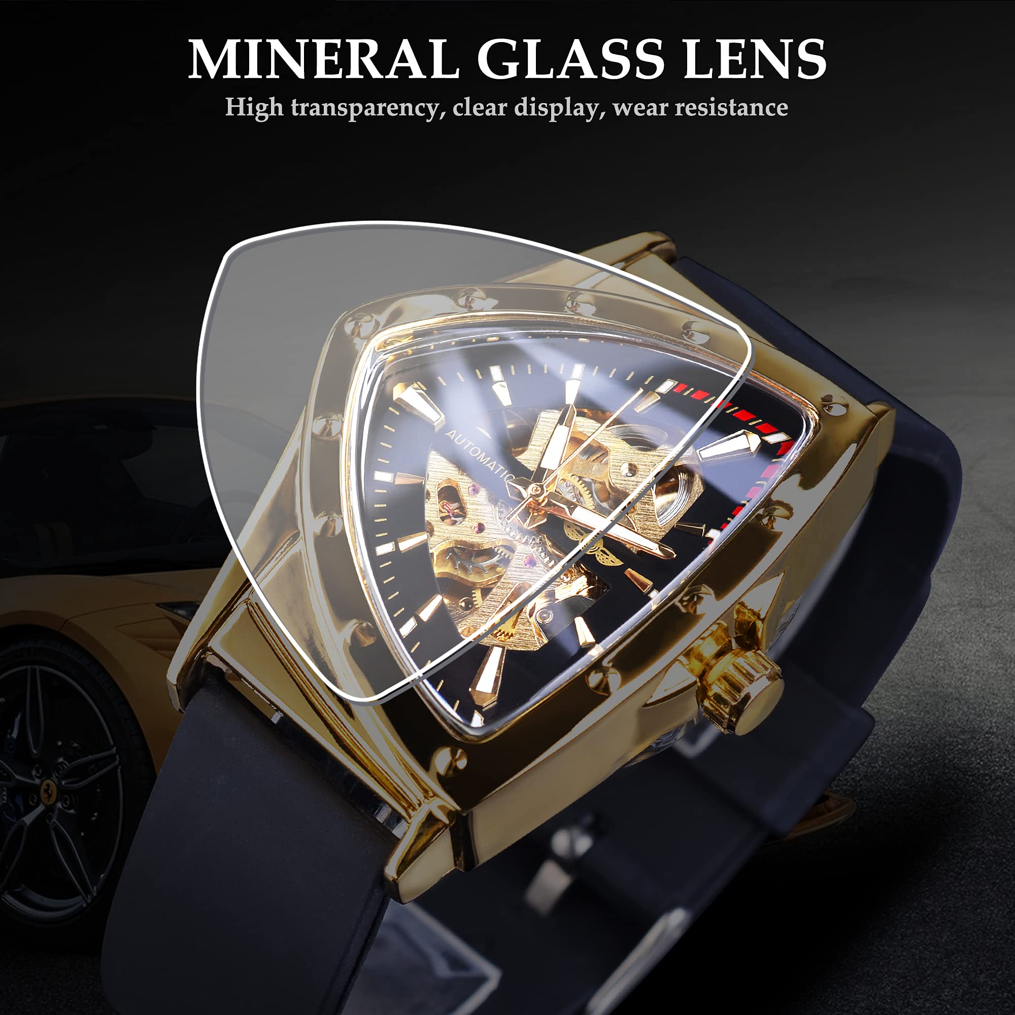 FORSINING Men's Automatic Skeleton Watch – Triangular Dial