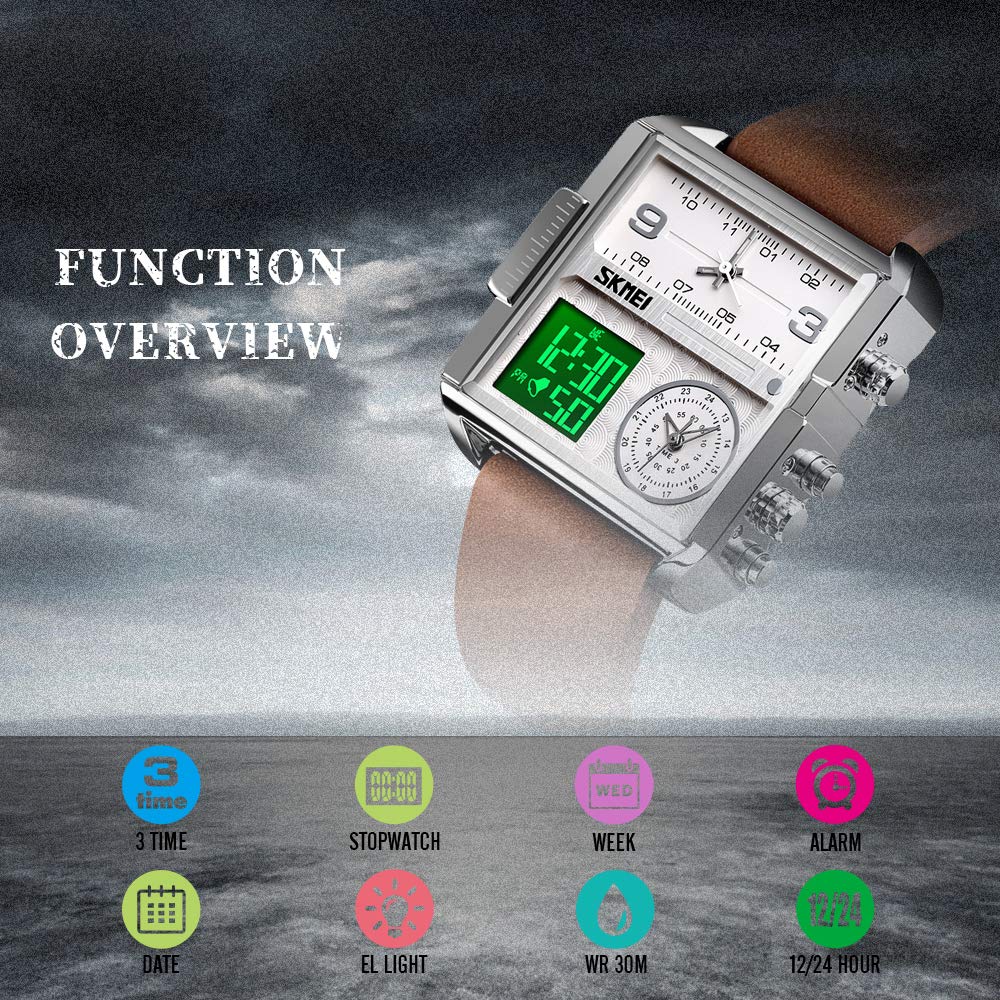 SKMEI Men's Square Analogue-Digital Multi-Time Sports Watch