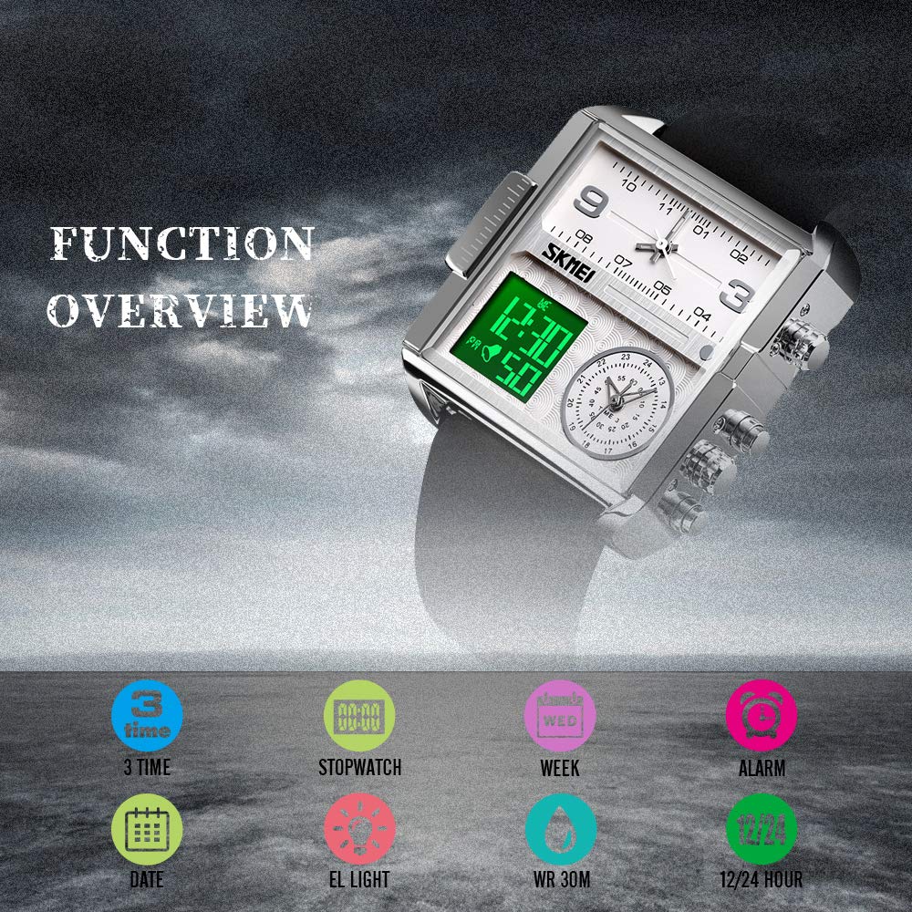 SKMEI Men's Square Analogue-Digital Multi-Time Sports Watch