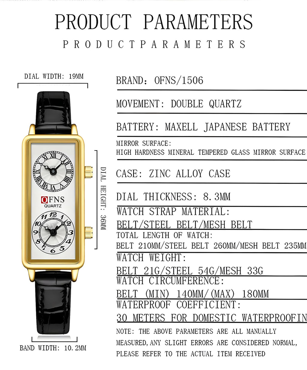 Women's Rectangular Dual-Time Quartz Watch