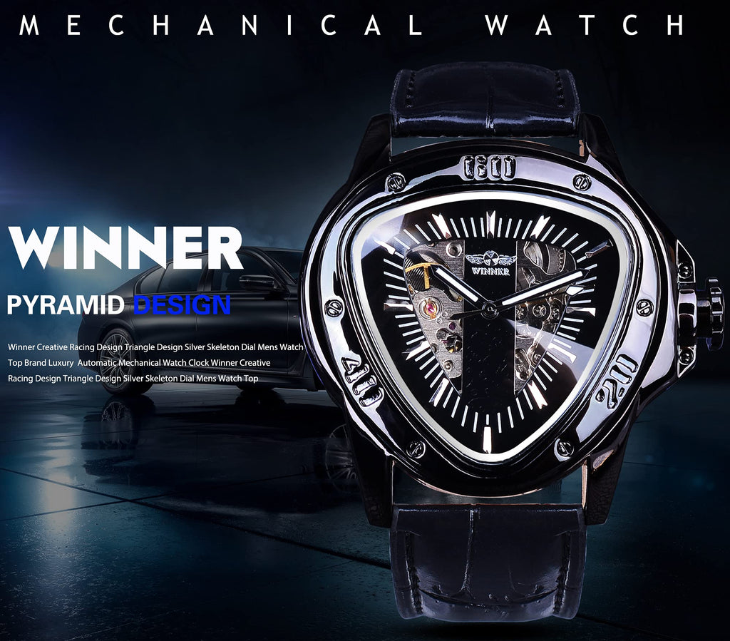 WINNER Men's Automatic Skeleton Watch – Triangular Racing Dial