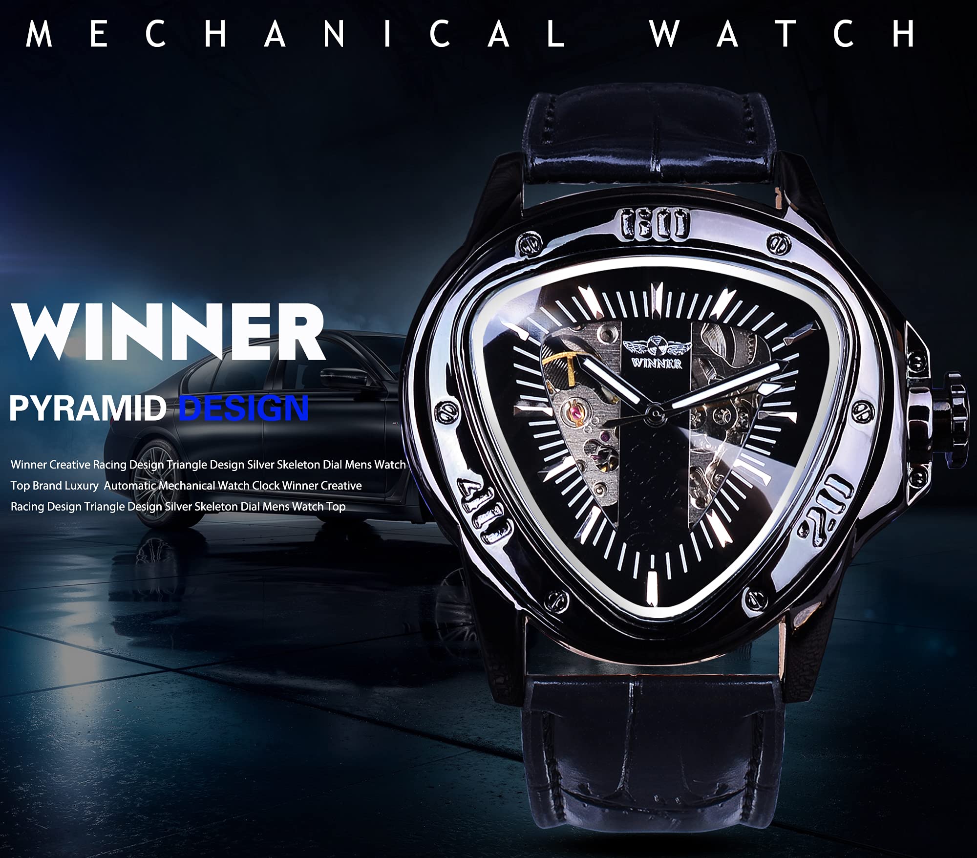 WINNER Men's Automatic Skeleton Watch – Triangular Racing Dial