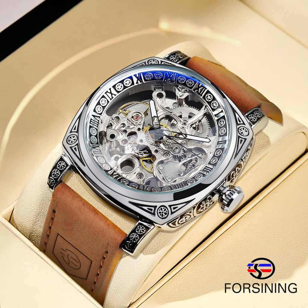 FORSINING Men's Automatic Skeleton Watch – Square Case