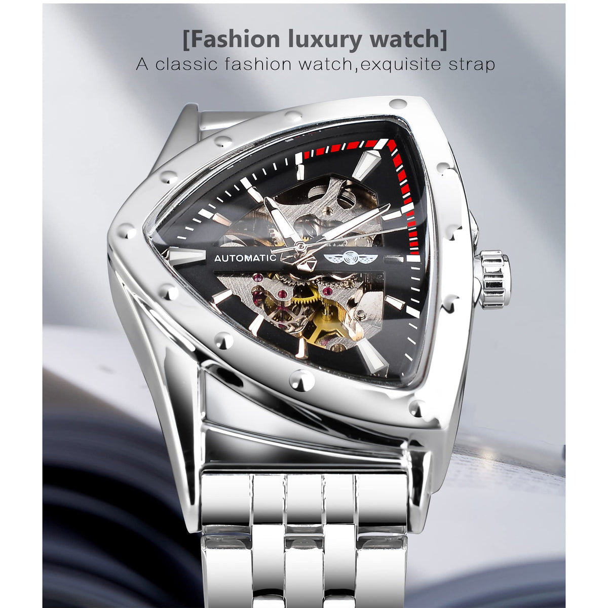 FORSINING Men's Automatic Skeleton Watch – Triangular Dial
