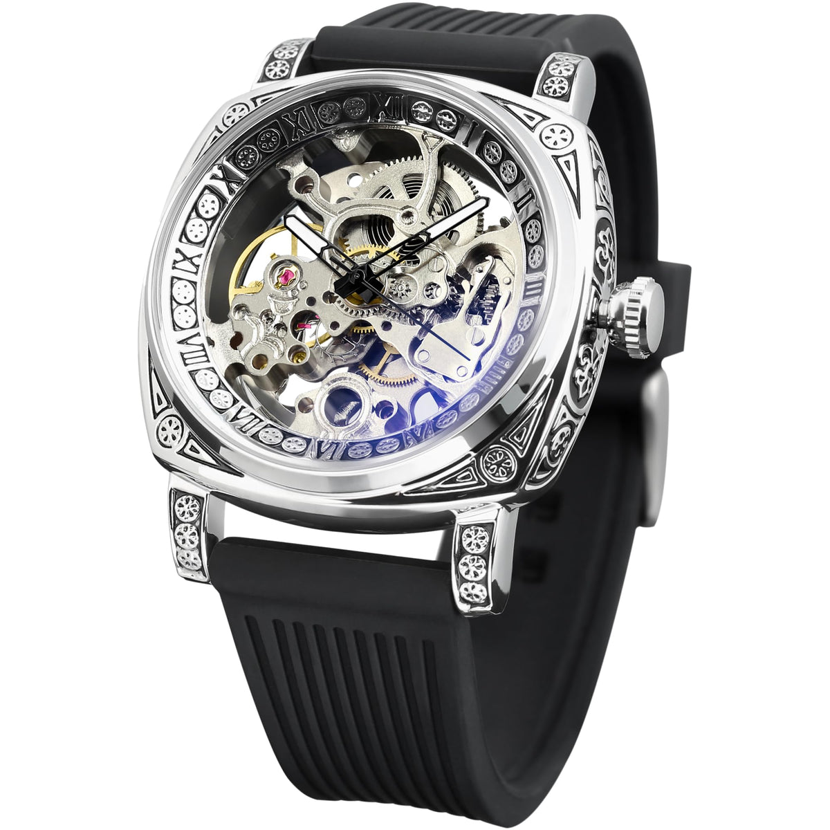 FORSINING Men's Automatic Skeleton Watch – Square Case