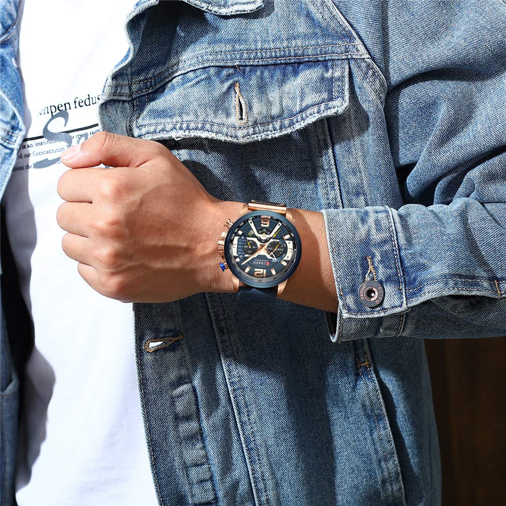 CURREN Men's Quartz Chronograph Watch – Blue Leather Strap