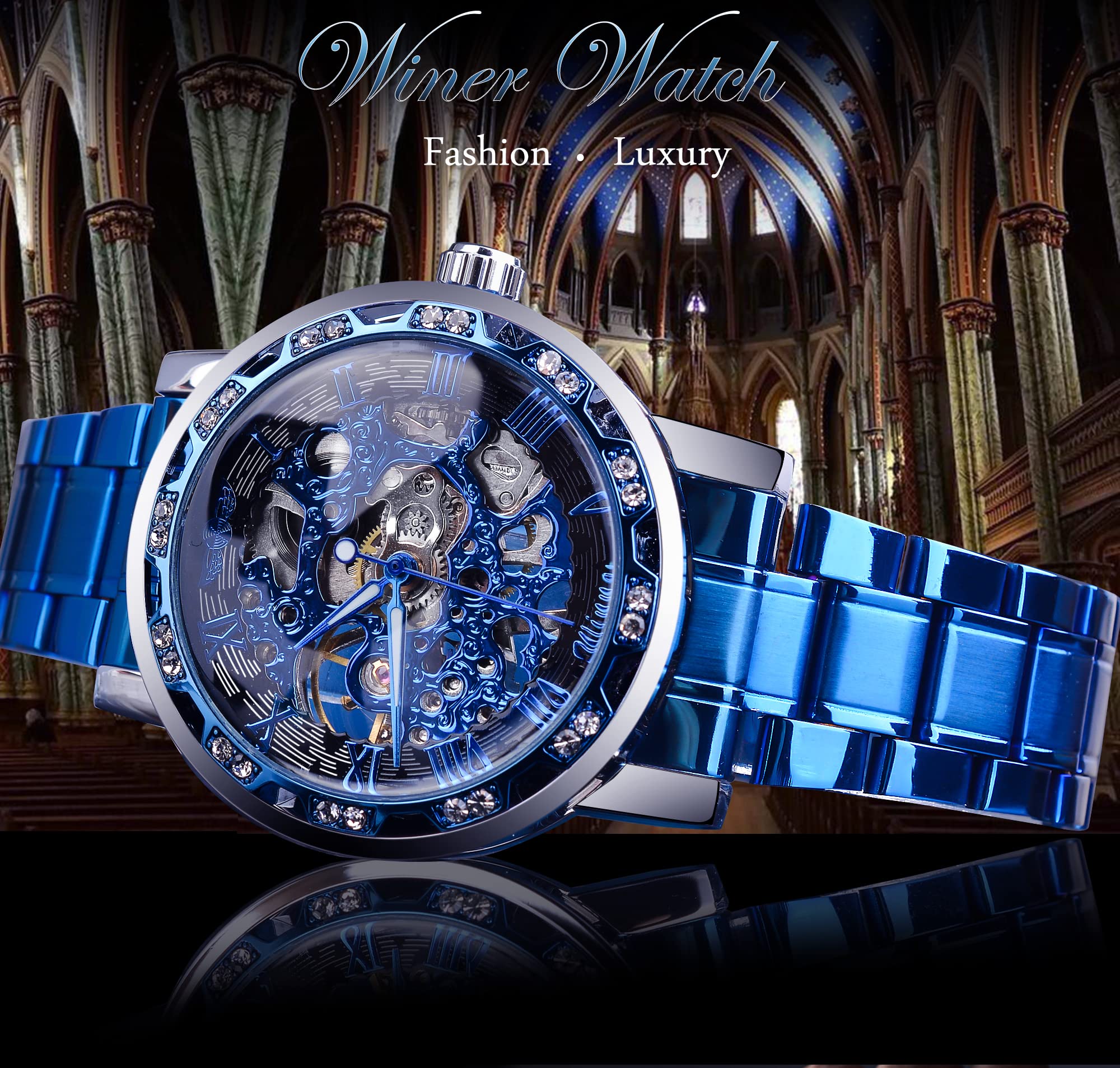FORSINING Men's Manual-Wind Skeleton Watch – Floral Dial