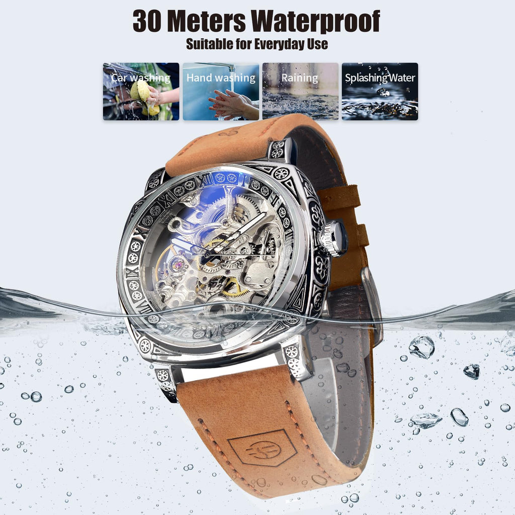 FORSINING Men's Automatic Skeleton Watch – Square Case
