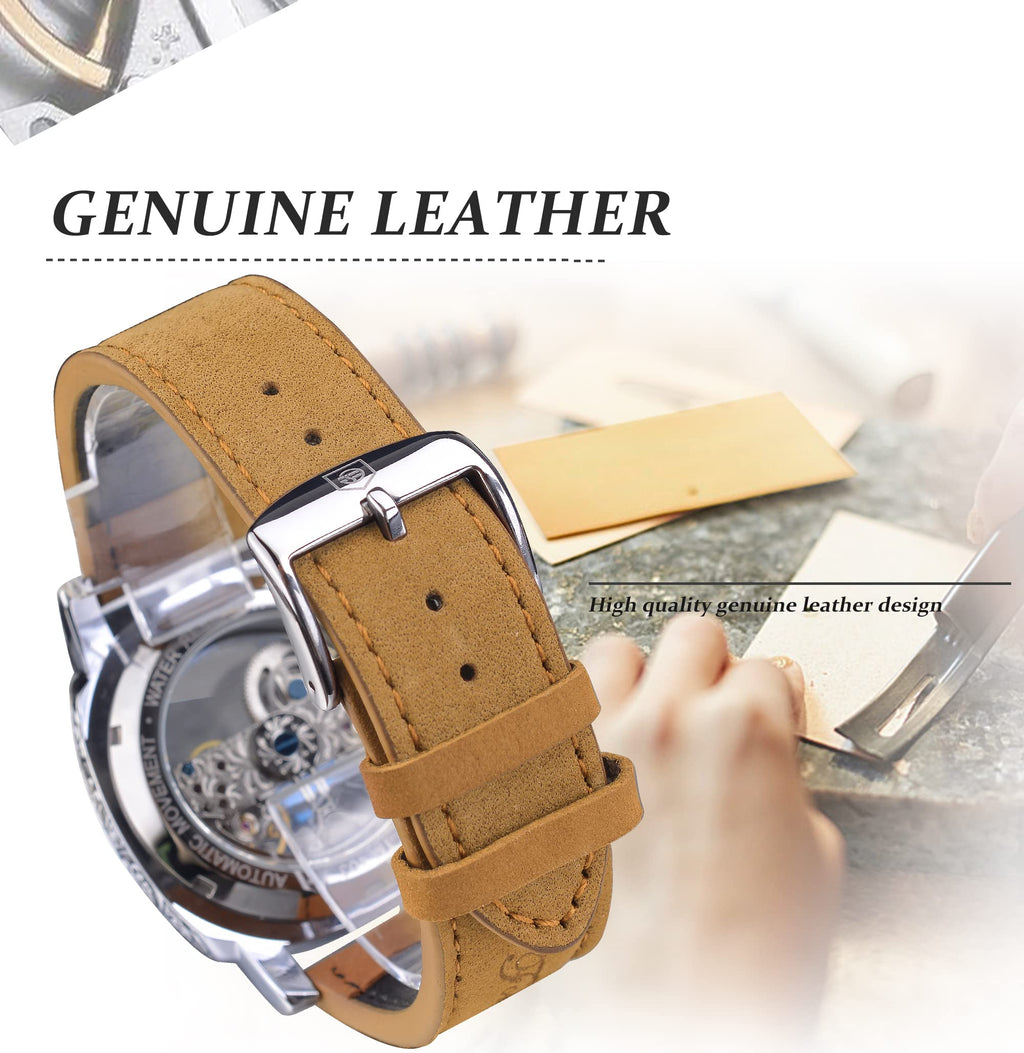 FORSINING Men's Automatic Skeleton Watch – Square Gold Dial