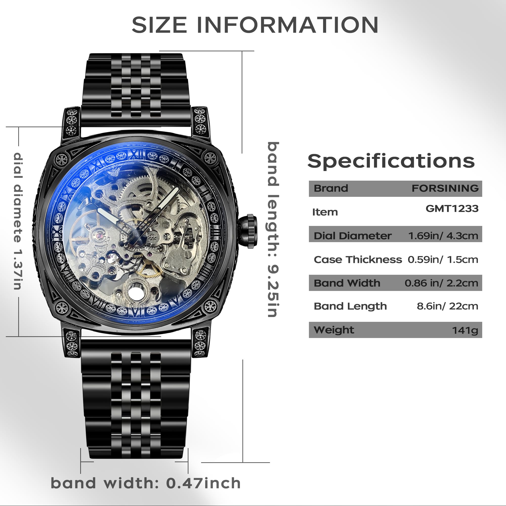 FORSINING Men's Automatic Skeleton Watch – Square Case