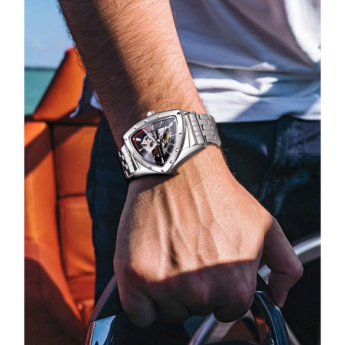 FORSINING Men's Automatic Skeleton Watch – Triangular Dial