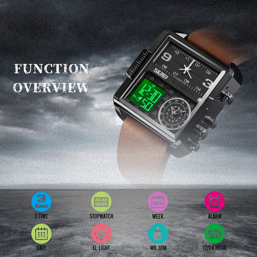 SKMEI Men's Square Analogue-Digital Multi-Time Sports Watch