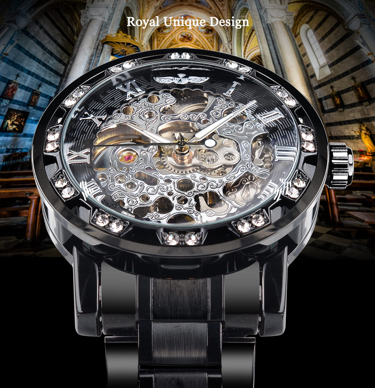 FORSINING Men's Manual-Wind Skeleton Watch – Floral Dial