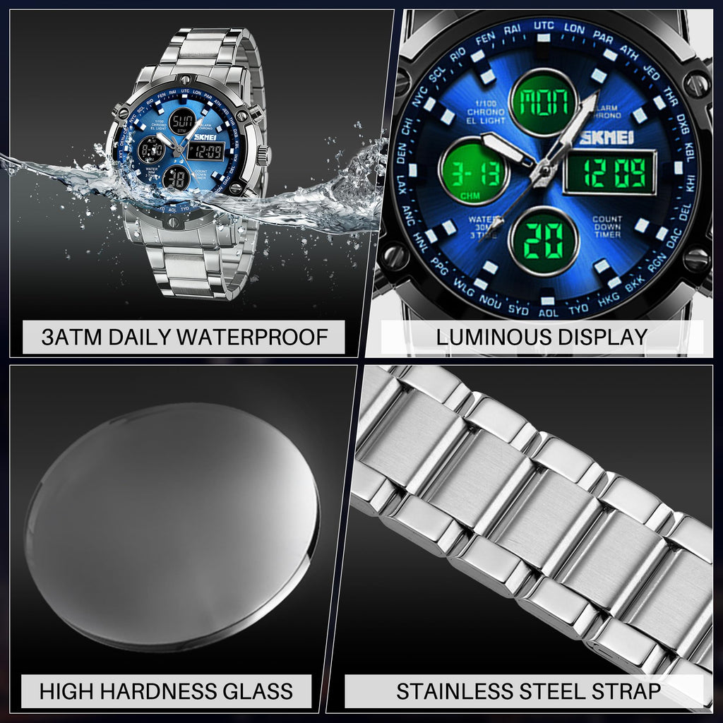 SKMEI Men's Analogue-Digital Quartz Watch – Stainless Steel Bracelet
