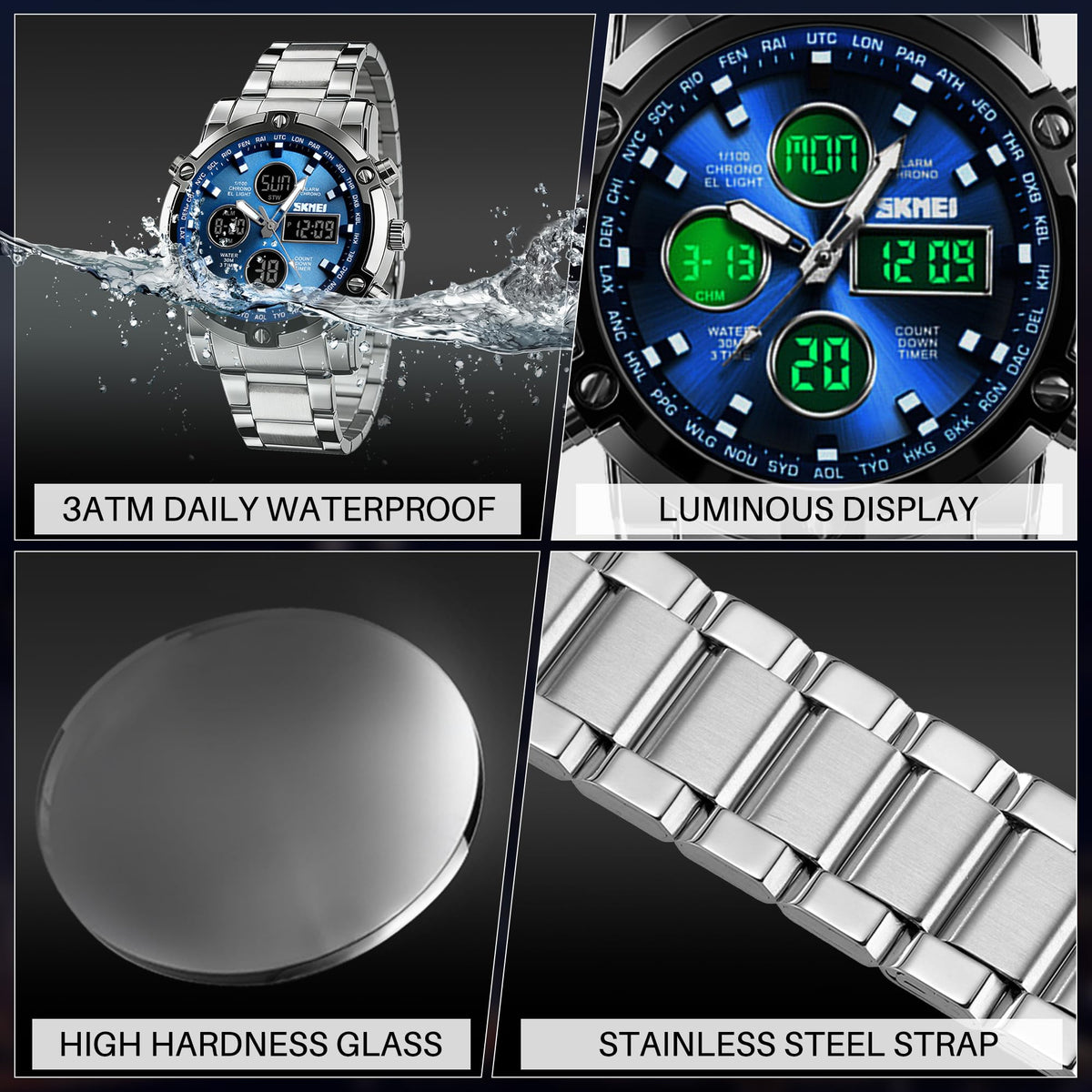 SKMEI Men's Analogue-Digital Quartz Watch – Stainless Steel Bracelet
