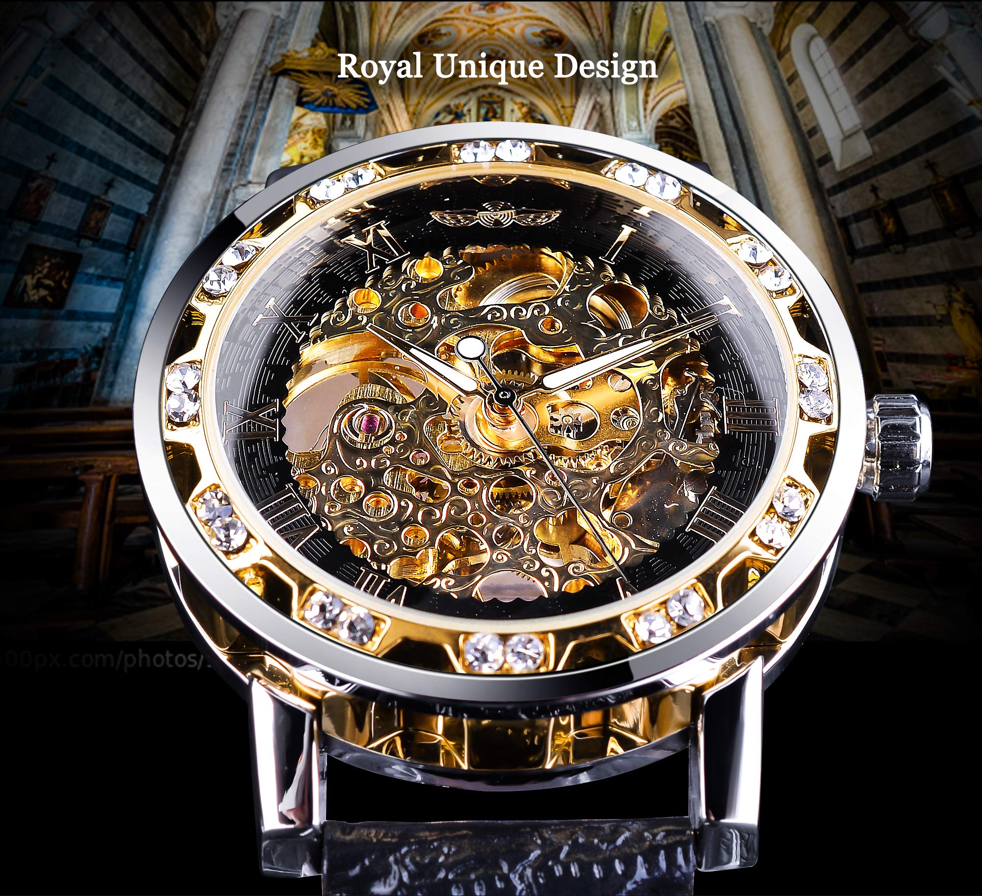 FORSINING Men's Manual-Wind Skeleton Watch – Floral Dial