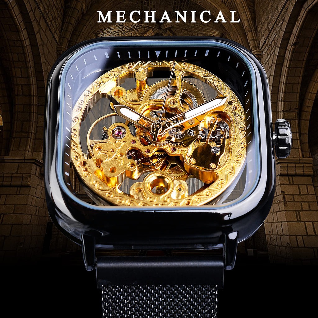 FORSINING Men's Automatic Skeleton Watch – Gold Dial