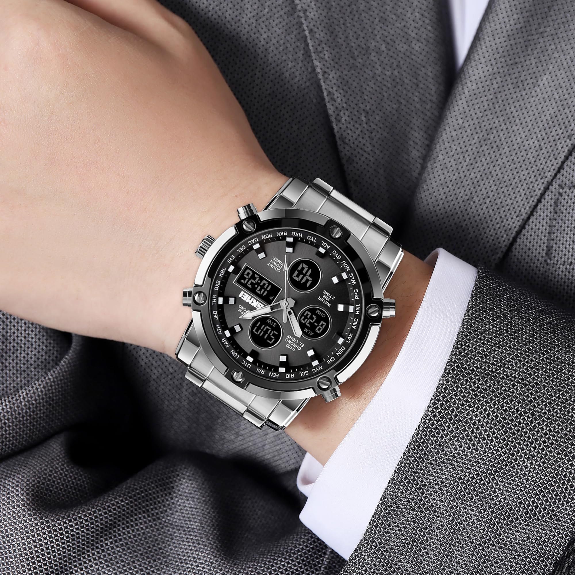 SKMEI Men's Analogue-Digital Quartz Watch – Stainless Steel Bracelet
