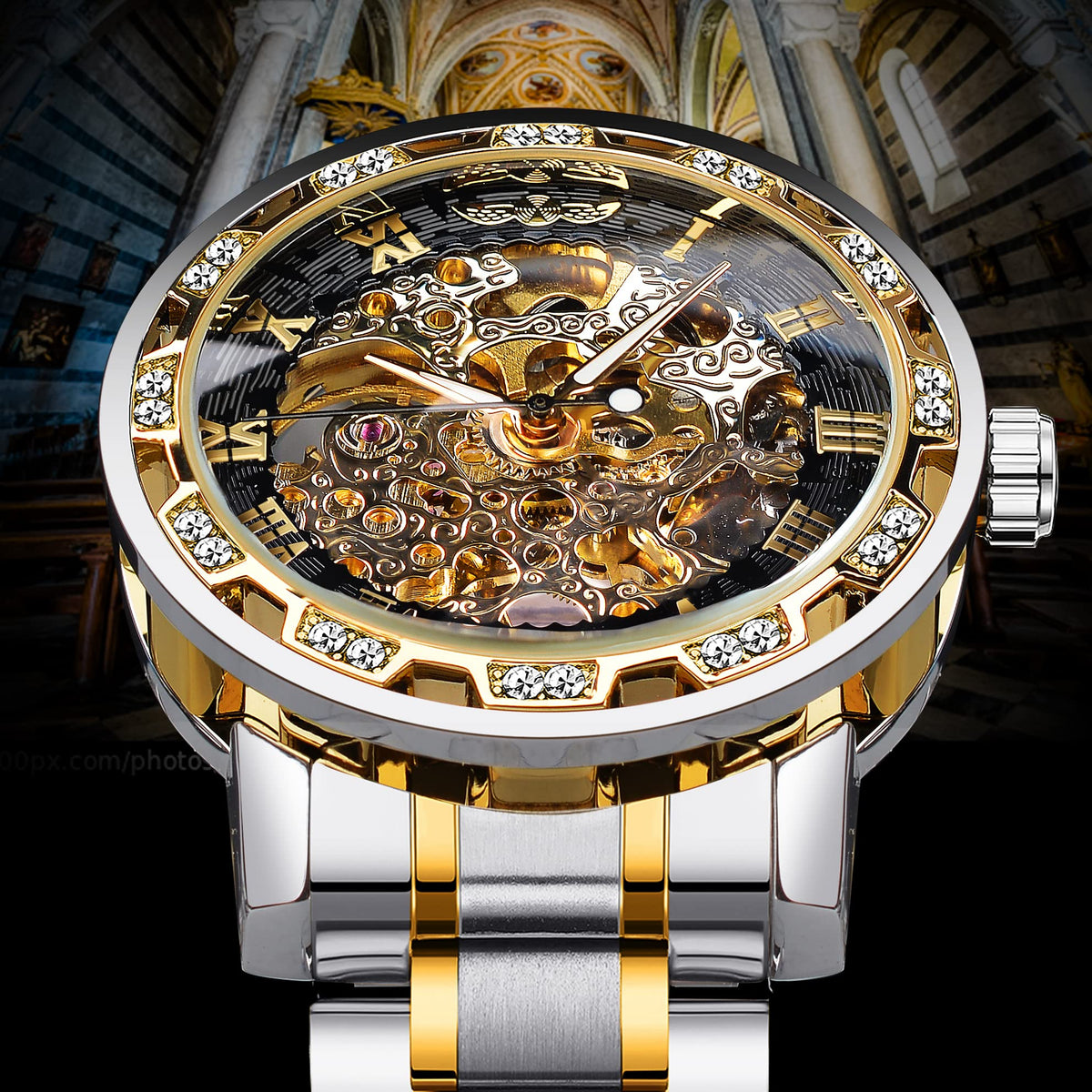 FORSINING Men's Manual-Wind Skeleton Watch – Floral Dial