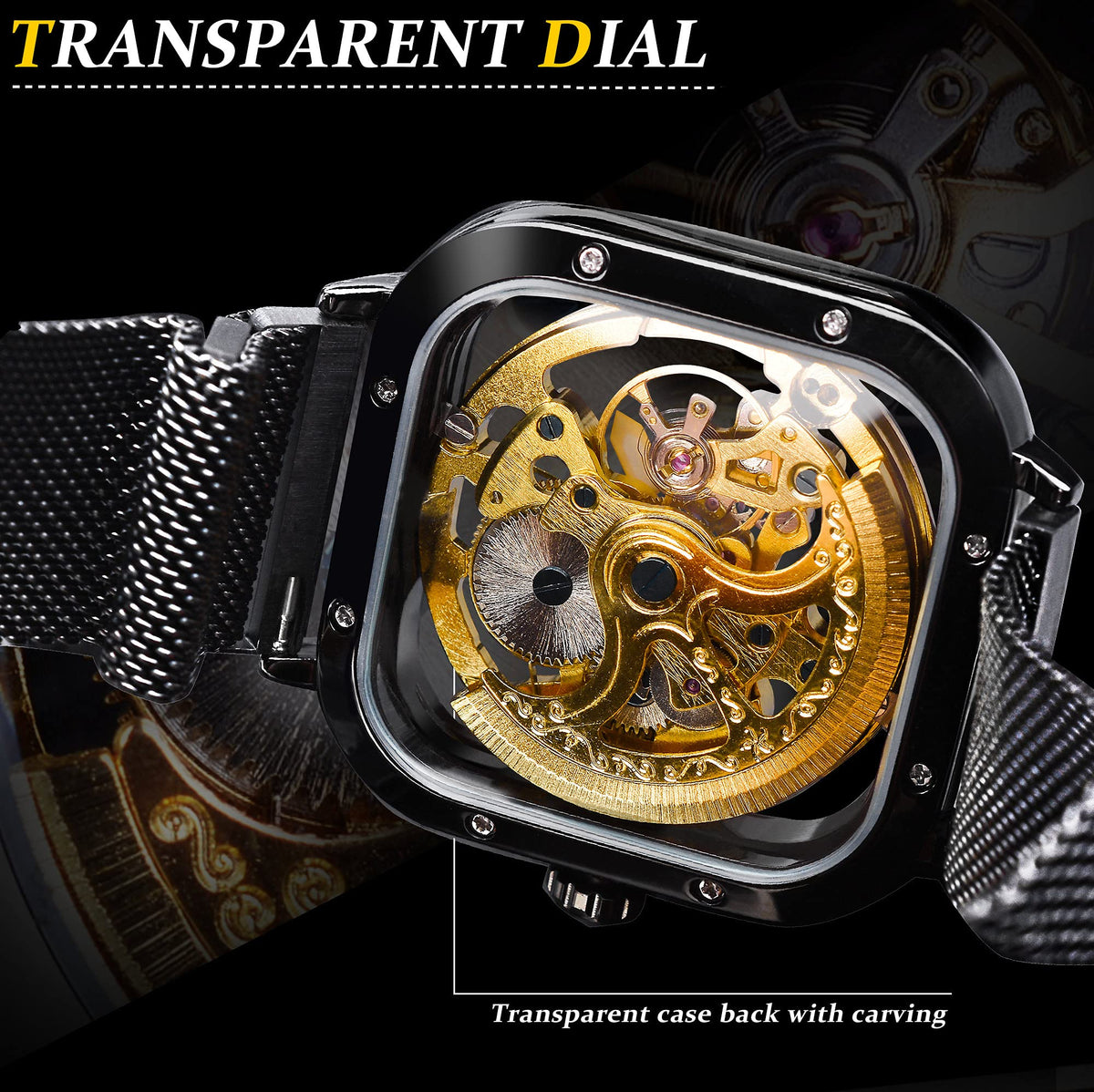 FORSINING Men's Automatic Skeleton Watch – Gold Dial