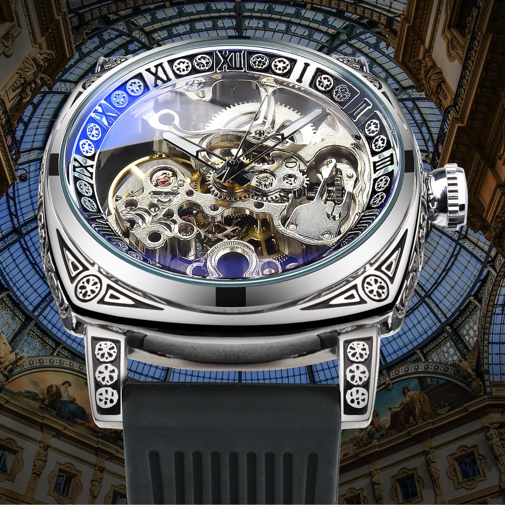 FORSINING Men's Automatic Skeleton Watch – Square Case