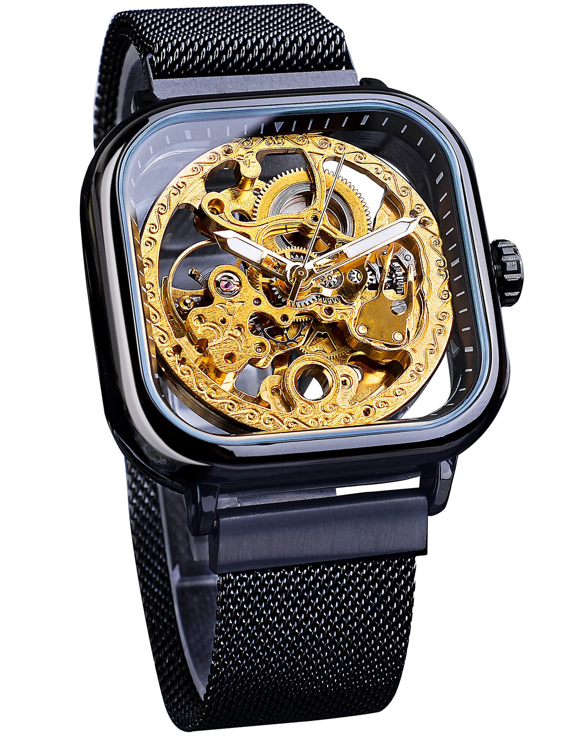 FORSINING Men's Automatic Skeleton Watch – Gold Dial