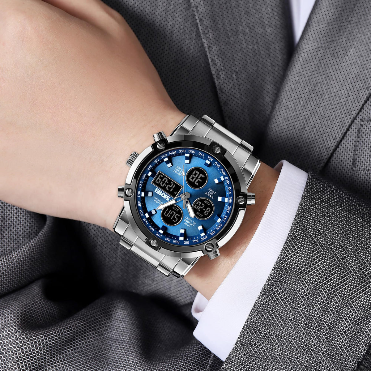 SKMEI Men's Analogue-Digital Quartz Watch – Stainless Steel Bracelet