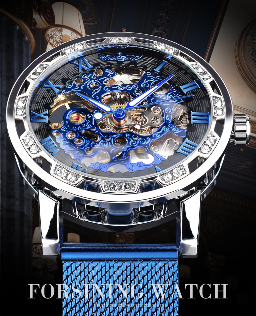 FORSINING Men's Manual-Wind Skeleton Watch – Floral Dial
