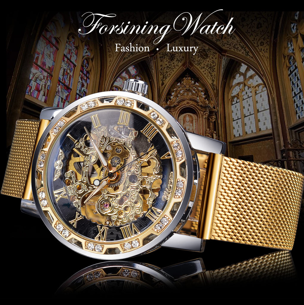 FORSINING Men's Manual-Wind Skeleton Watch – Floral Dial