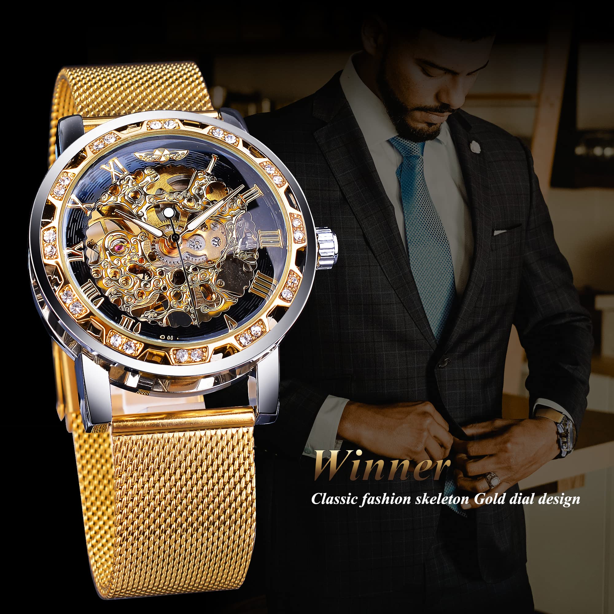 FORSINING Men's Manual-Wind Skeleton Watch – Floral Dial