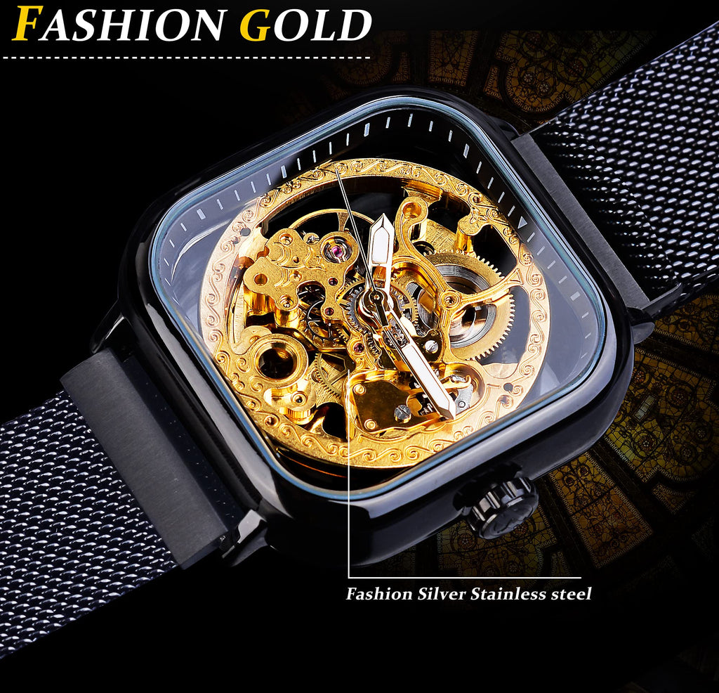 FORSINING Men's Automatic Skeleton Watch – Gold Dial